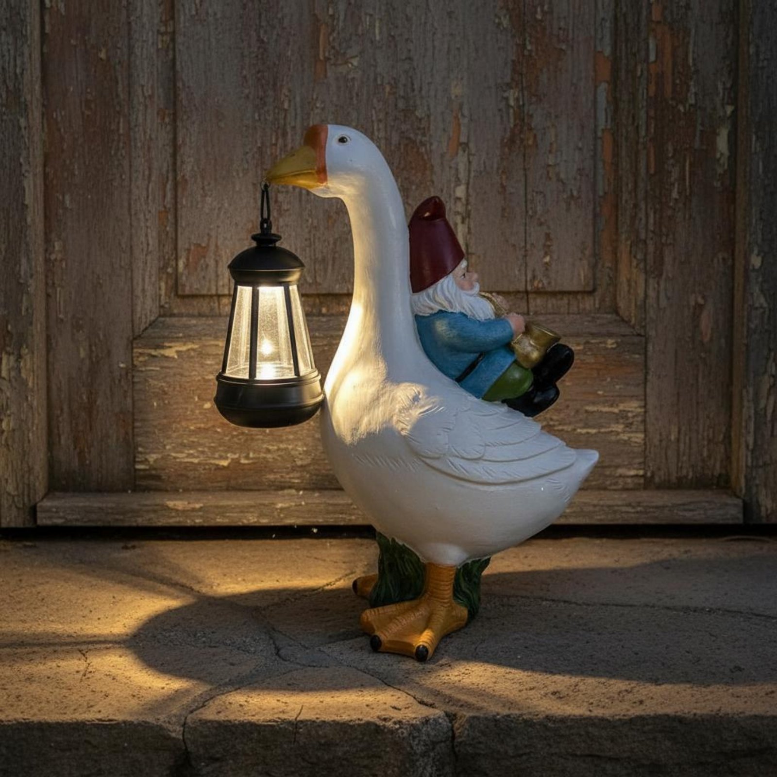 Gnome Riding Goose Statue Weat - đánh giá và giá Outdoor Lighting Traditional