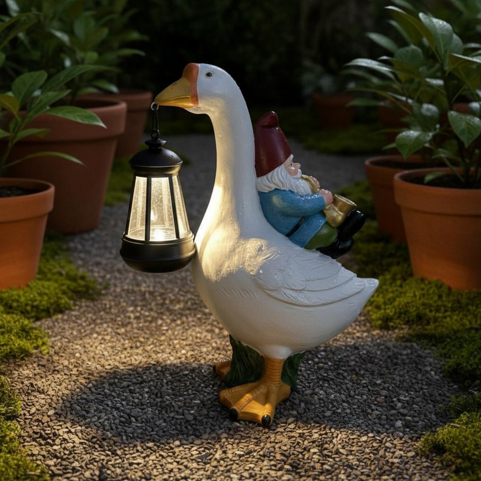 Gnome Riding Goose Statue Weat - đánh giá và giá Outdoor Lighting Traditional