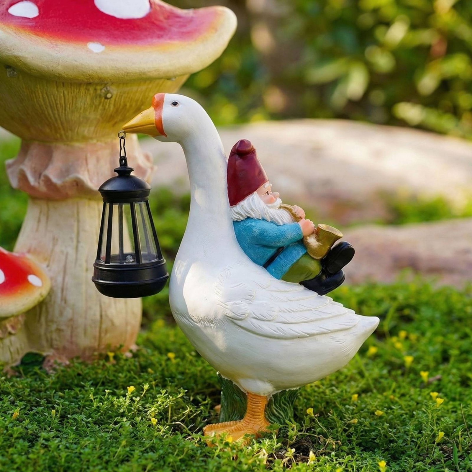 Gnome Riding Goose Statue Weat - đánh giá và giá Outdoor Lighting Traditional