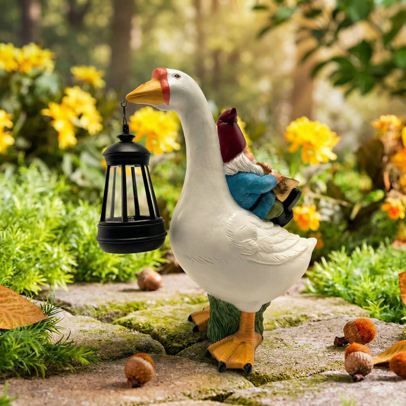 Gnome Riding Goose Statue Weat - đánh giá và giá Outdoor Lighting Traditional